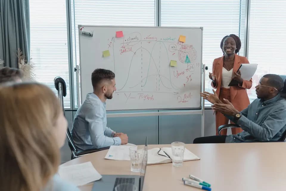 A team working through a plan in a meeting room